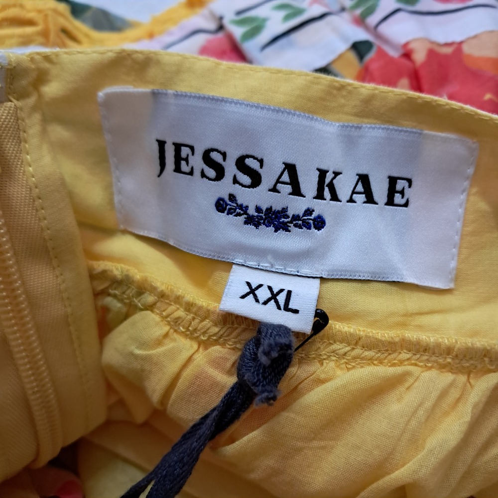 NWT JessaKae Tropica Dress Halter Dress Women's XXL Yellow Vibrant Vacation - Picture 4 of 15